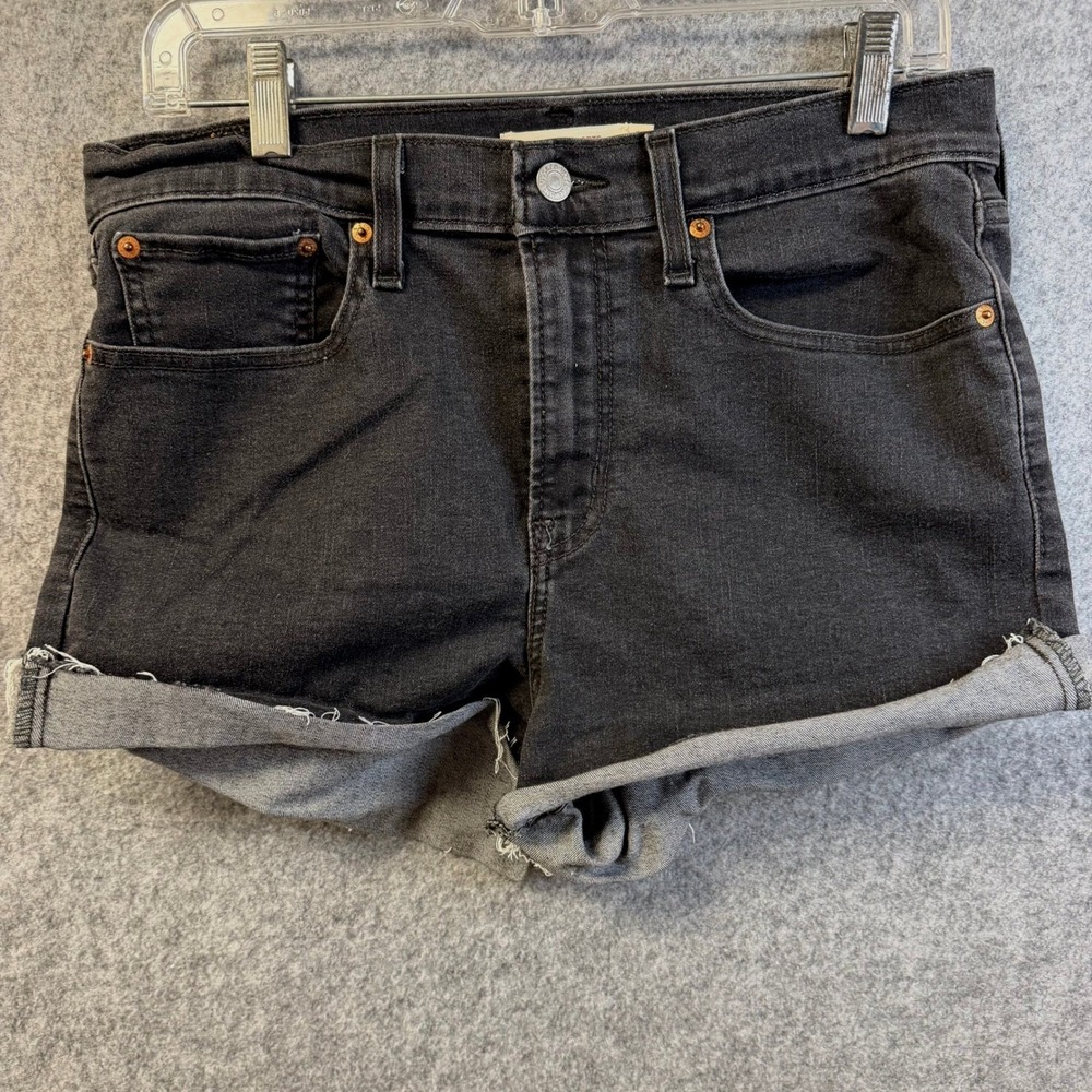 Levis High Rise Shorts Womens 31 Black Denim Cut‎ Off Raw Hem Cuffed Summer